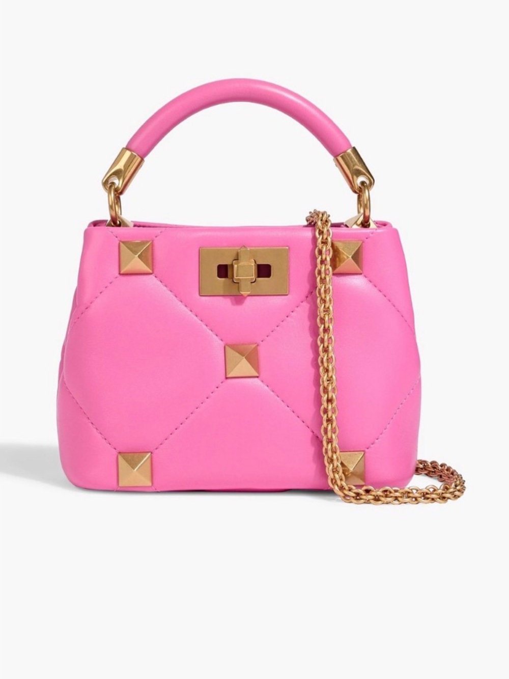 Valentino Garavani Roman Stud Pink Quilted Top-Handle Crossbody with Gold NWT